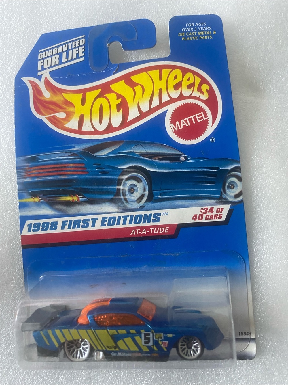 Mattel Hot Wheels Blue & Orange Race Car First Editions At-A-Tude 1998